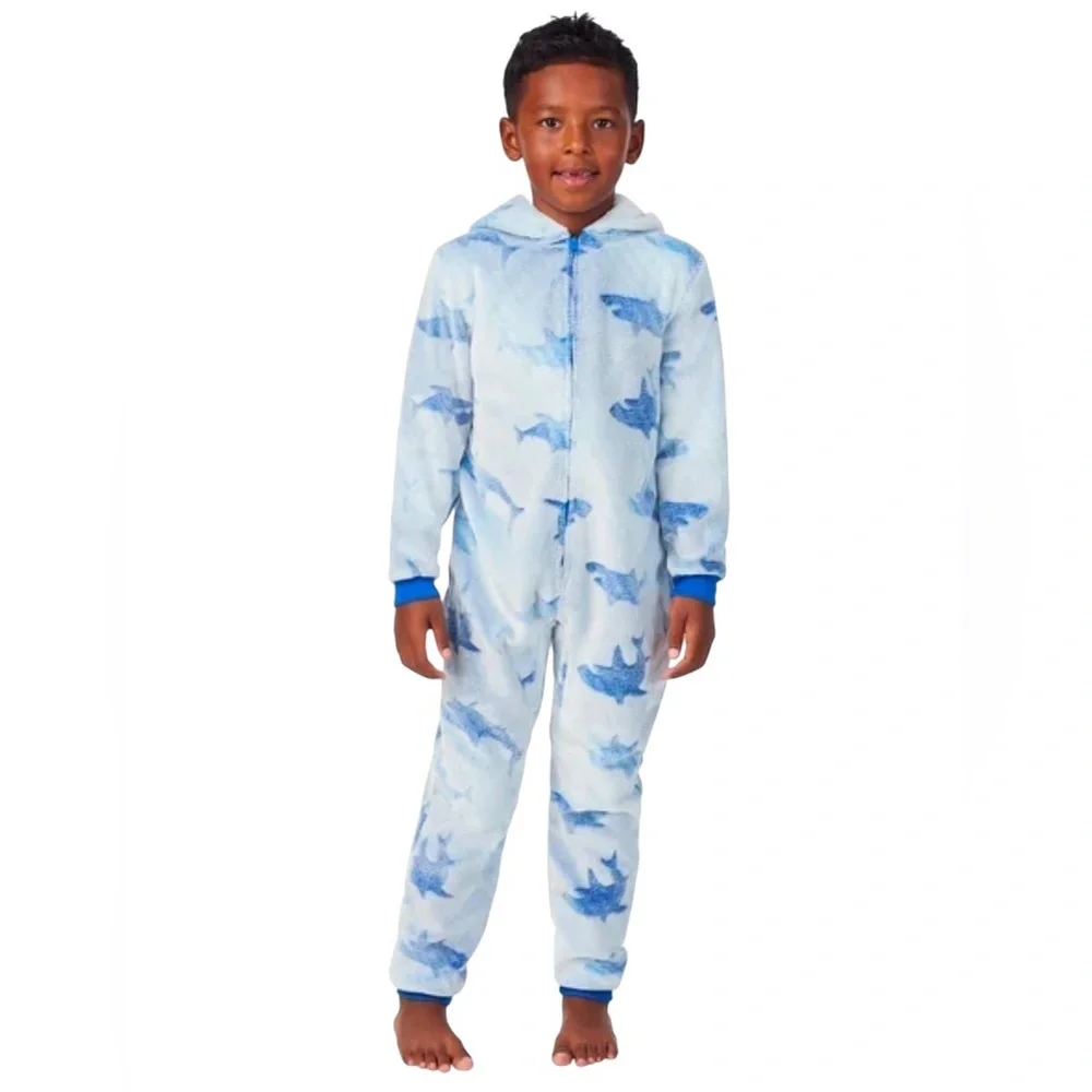 SAINT EVE YOUTH HOODED FLEECE SLEEPER/SIZE: 7/8 BLUE SHARK